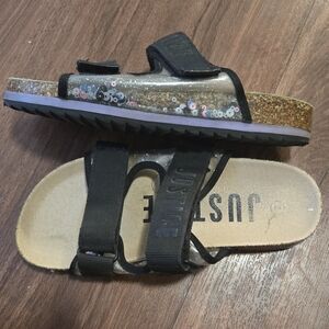 Justice Kids Glitter Strap Sandals - Black and Gold